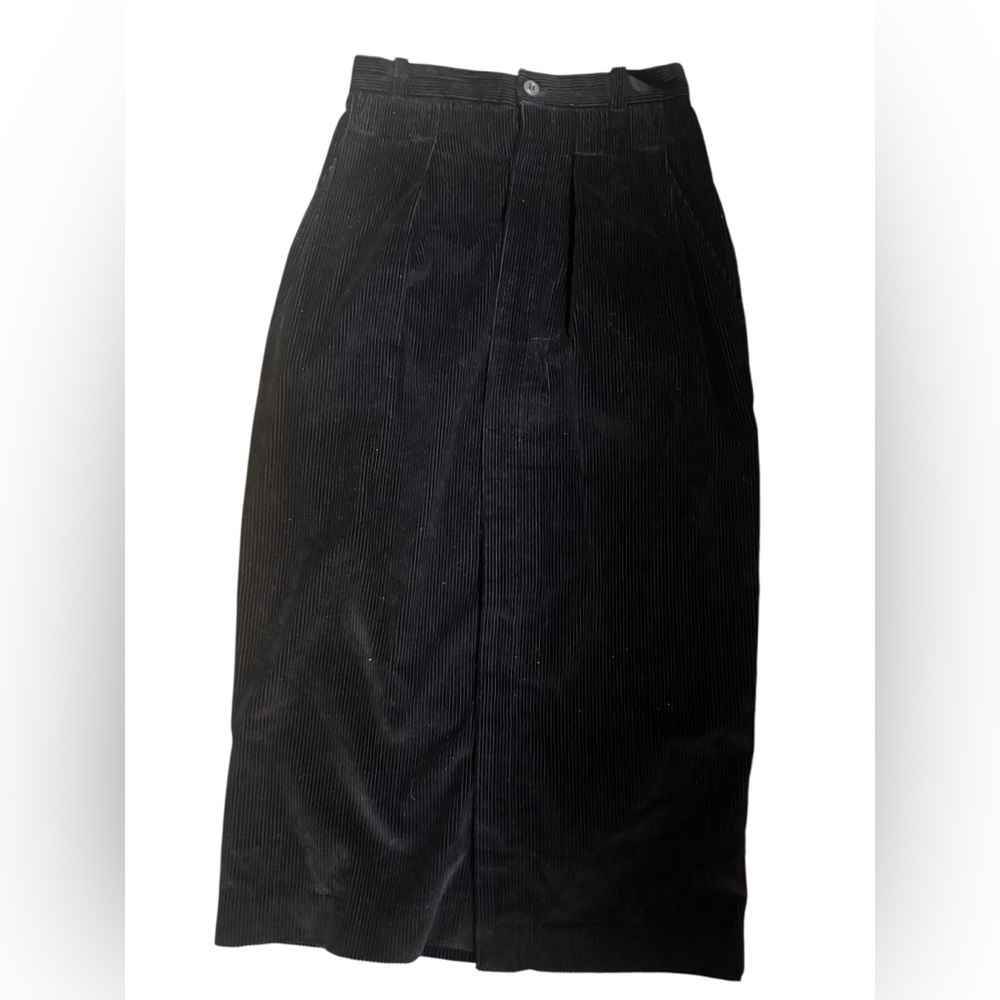 VINTAGE CONDOR button down corduroy midi skirt black women Size 3/4 pockets EUC